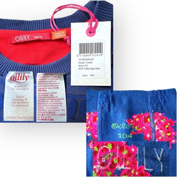 Oilily Ruffled Organic Sweat Dress and Jacquard Tights, Size 104 ( 4T), Blue - Picture 16 of 16